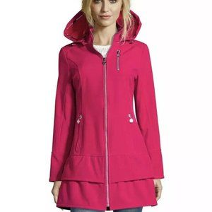 Betsey Johnson Pink Soft Shell Hooded Ruffle Coat